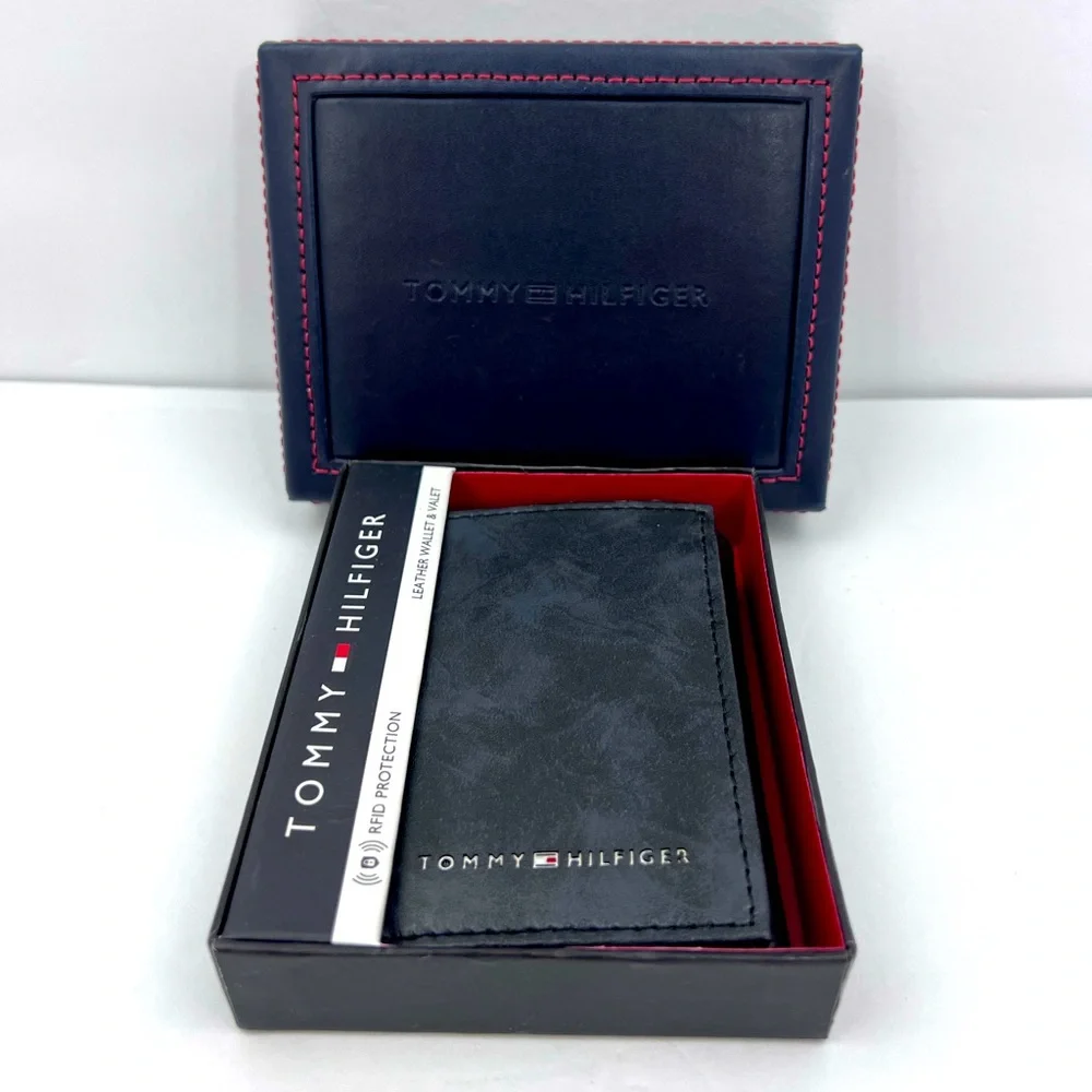 TOMMY HILFIGER, BLACK LEATHER, VALET ALSO LEATHER, TRI FOLD, RFID PROTECTION - Picture 16 of 16